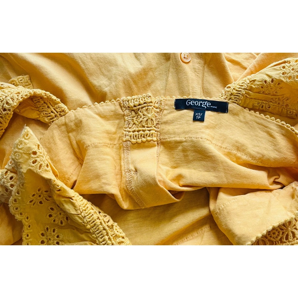 George Eyelet Tank Top Ruffle Sleeve Crochet Trim Yellow XS - Picture 6 of 7